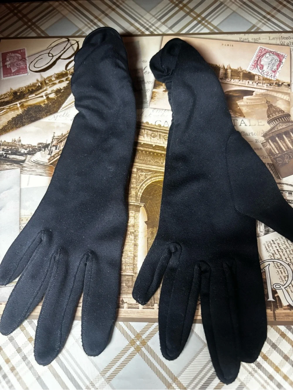 Vintage Black Nylon Gloves: Fownes Embraceable, Size 6-7.5